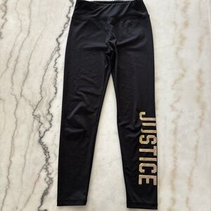 JUSTICE Girls Leggings in Black with Gold Sparkle Logo Size 10